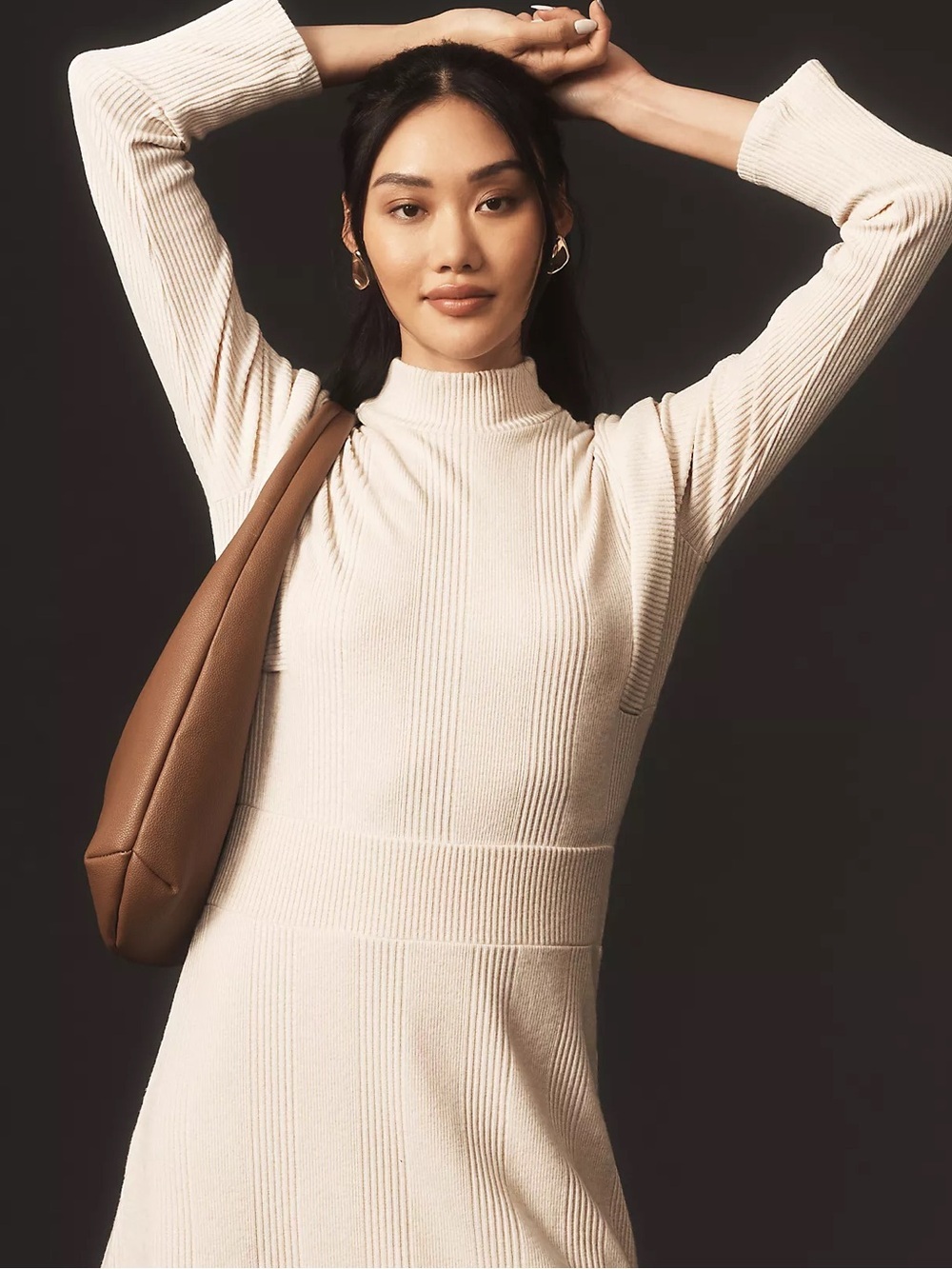 Maeve Strong Shoulder Cream Color Long-Sleeve Sweater Dress Size Medium